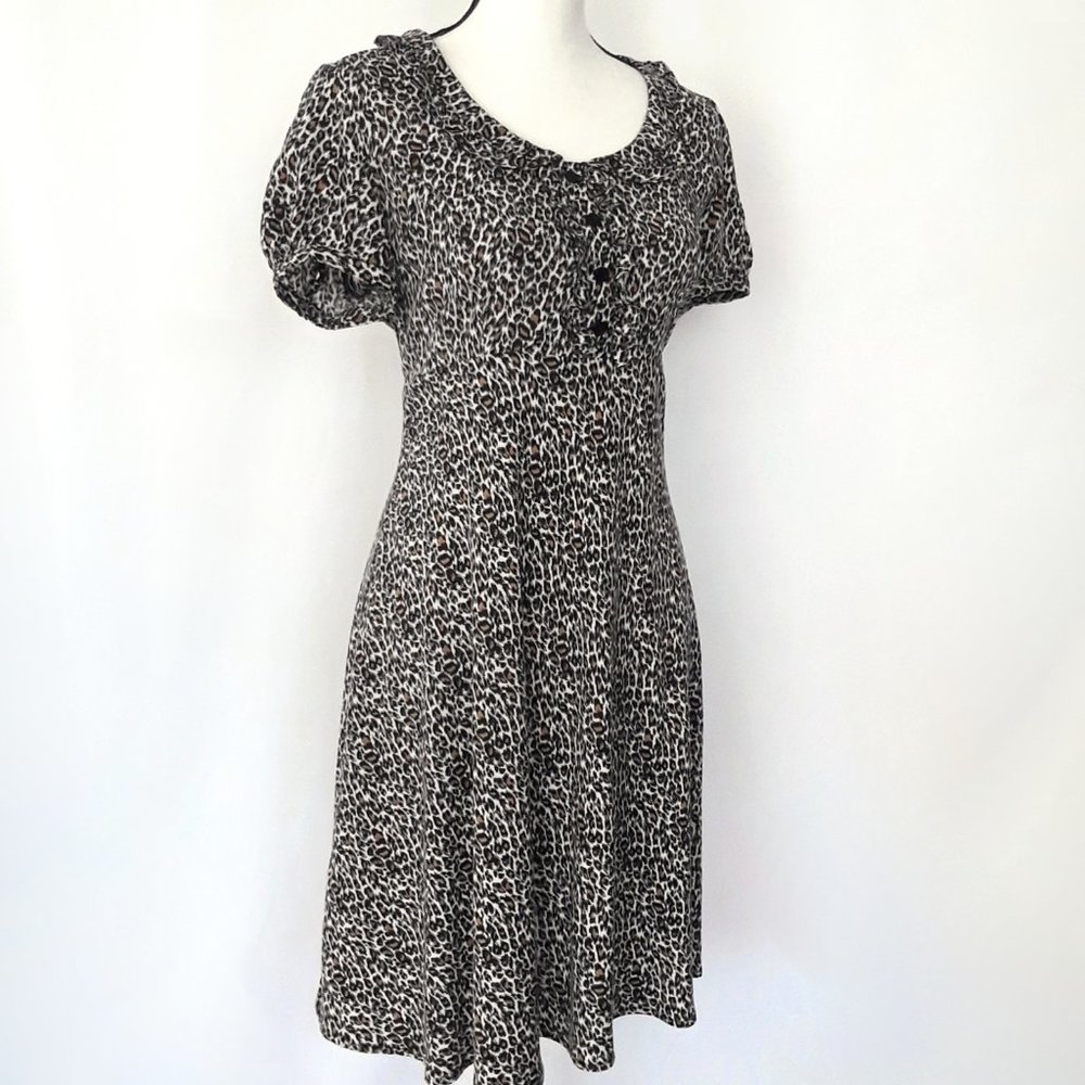 AGB Retro Leopard Print A Line Short Puff Sleeve … - image 2